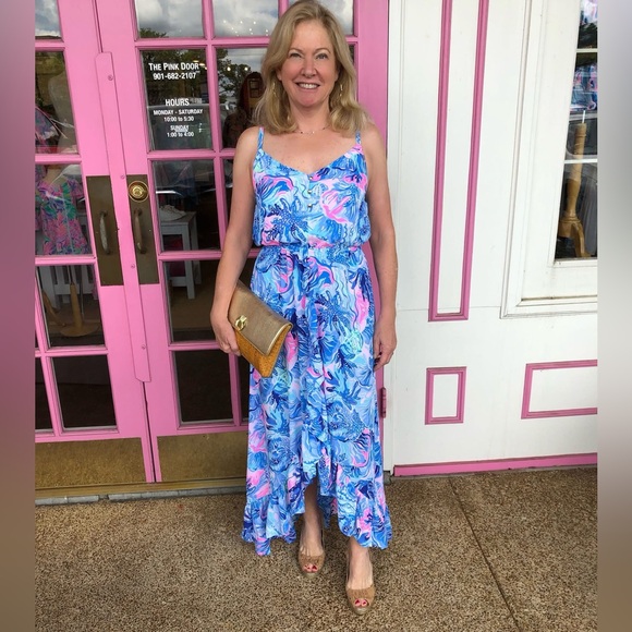 Lilly Pulitzer Mareena Maxi Dress Ruffle Blouson Ocean Party Core Size Small - Picture 2 of 10